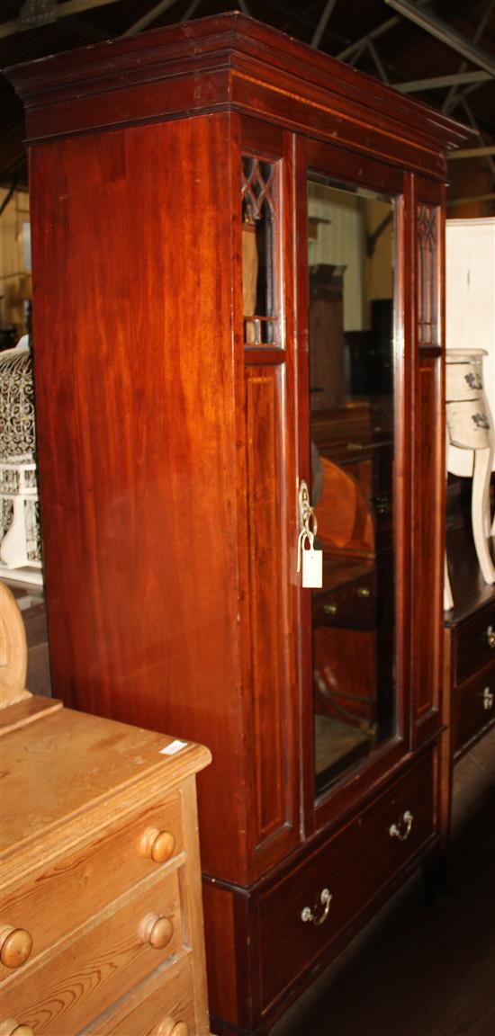 Edwardian inlaid mahogany single wardrobe and a similar dressing table